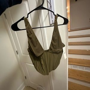 Urban Outfitters Stitched Mesh Corset Top - olive